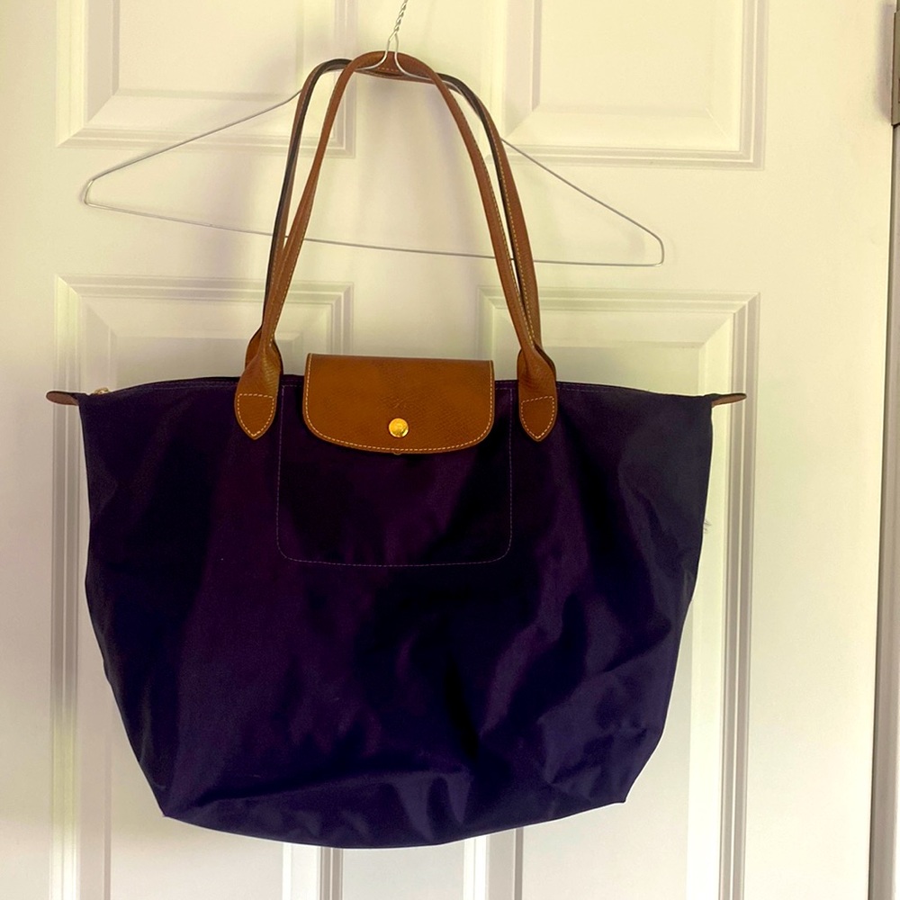 Longchamp Le Pliage medium tote eggplant
